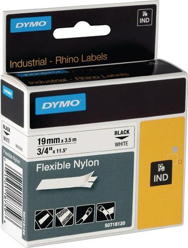 Dymo Schriftband Bandbreite 19 mm Bandlänge 3,5 m schwarz auf weiß Nylonband - 18489