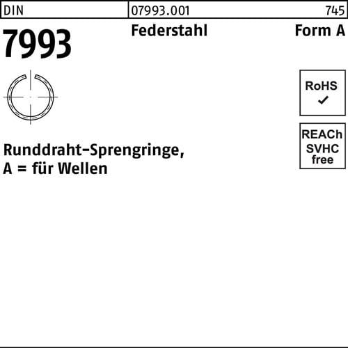 Runddrahtsprengring DIN 7993 f.Wellen A 12 Federstahl 500 Stück