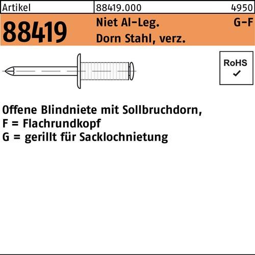 Blindniete R 88419 Flachrundkopf 3,2x16 Niet Aluminium/Dorn Stahl verz. 500St.