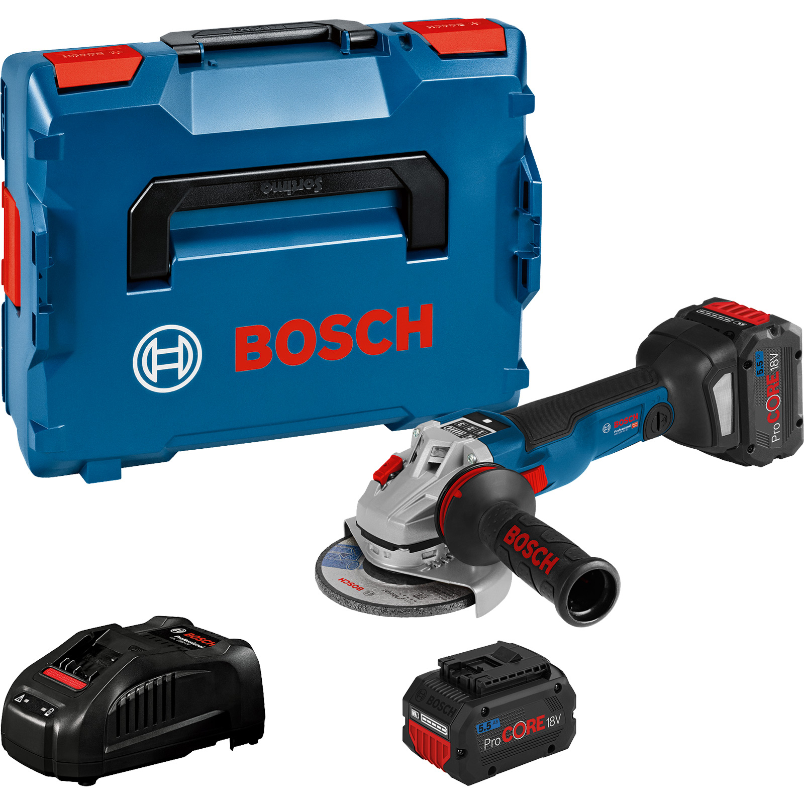 Bosch Akku-Winkelschleifer GWS 18V-10 SC Ø 125 mm / 2x 5,5 Ah ProCORE18V Akku + Ladegerät in L-Boxx - 06017B0402