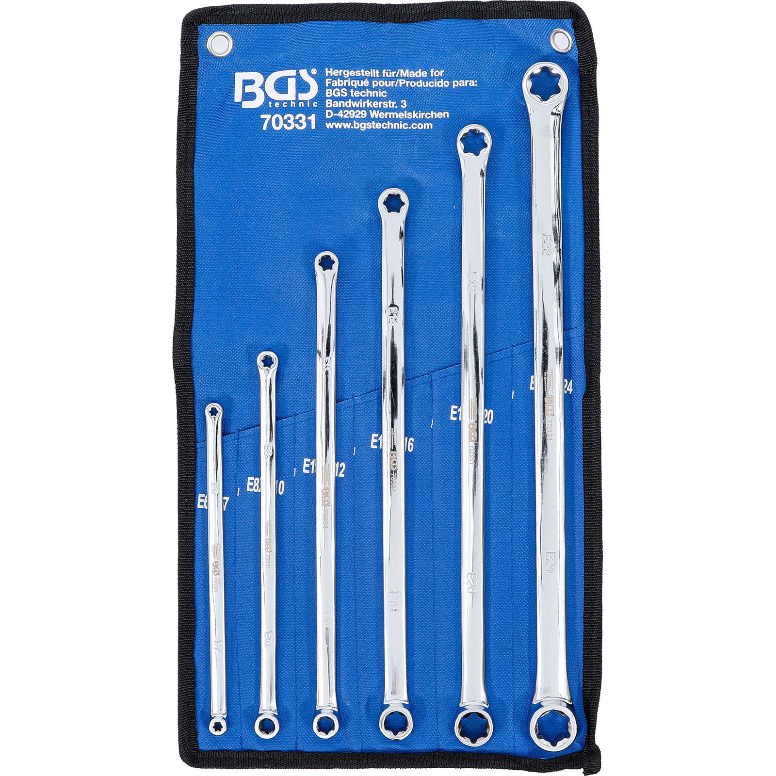 BGS Doppel-Ringschlüssel-Satz mit E-Profil-Ringköpfen extra lang SW E6 x E7 - E22 x E24 6tlg. - 70331