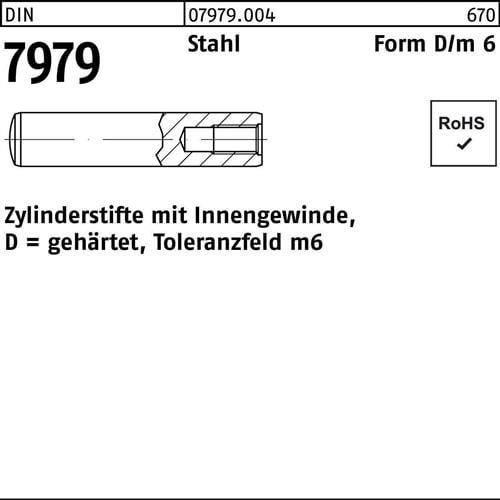 Zylinderstift DIN 7979 Innengewinde D 10x 60 Stahl gehärtet Toleranz m6 10St.