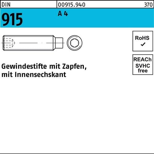 Gewindestift DIN 915 Zapfen/Innen-6kt M5x 6 A 4 500 Stück