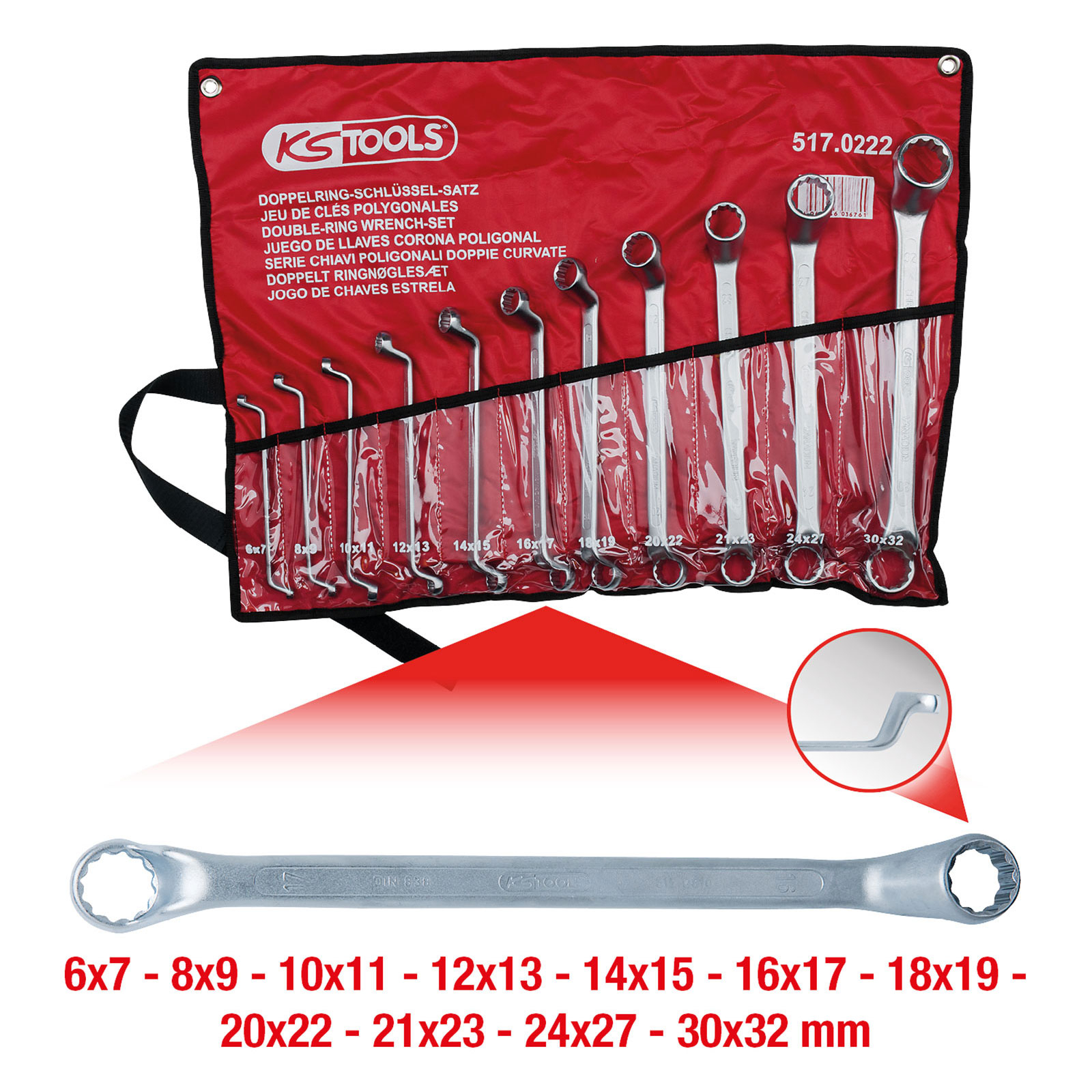 KS TOOLS Doppel-Ringschlüssel-Satz gekröpft 11tlg. 6-32 mm - 517.0222