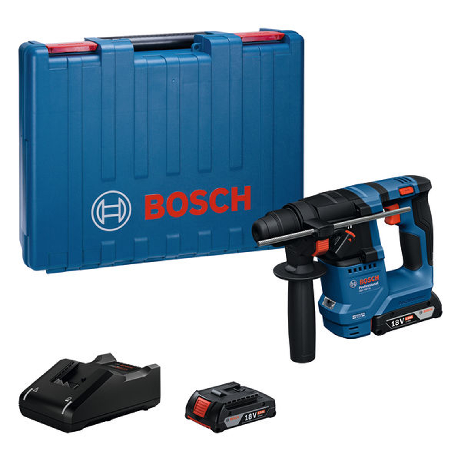 Bosch Akku-Bohrhammer mit SDS plus GBH 18V-18 / 2x 2,0 Ah Akku + Ladegerät in Handwerkerkoffer - 0611927001