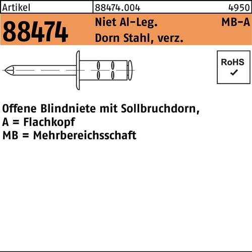 Blindniete R 88474 FLAKO 3,2x9,5 Niet Aluminium/Dorn Stahl verz. 1000St. GESIPA
