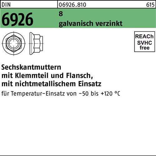 Sechskantmutter DIN 6926 Klemmteil/Flansch M10 SW16 8 galv.verz. 100St.