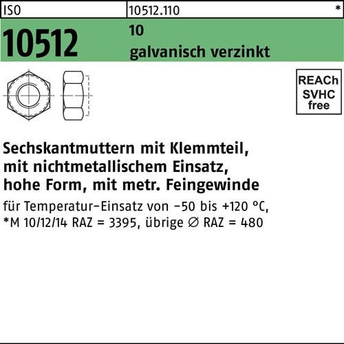 Sechskantmutter ISO 10512/DIN 6924 Klemmteil M14x1,5 10 galv.verz. 100St.