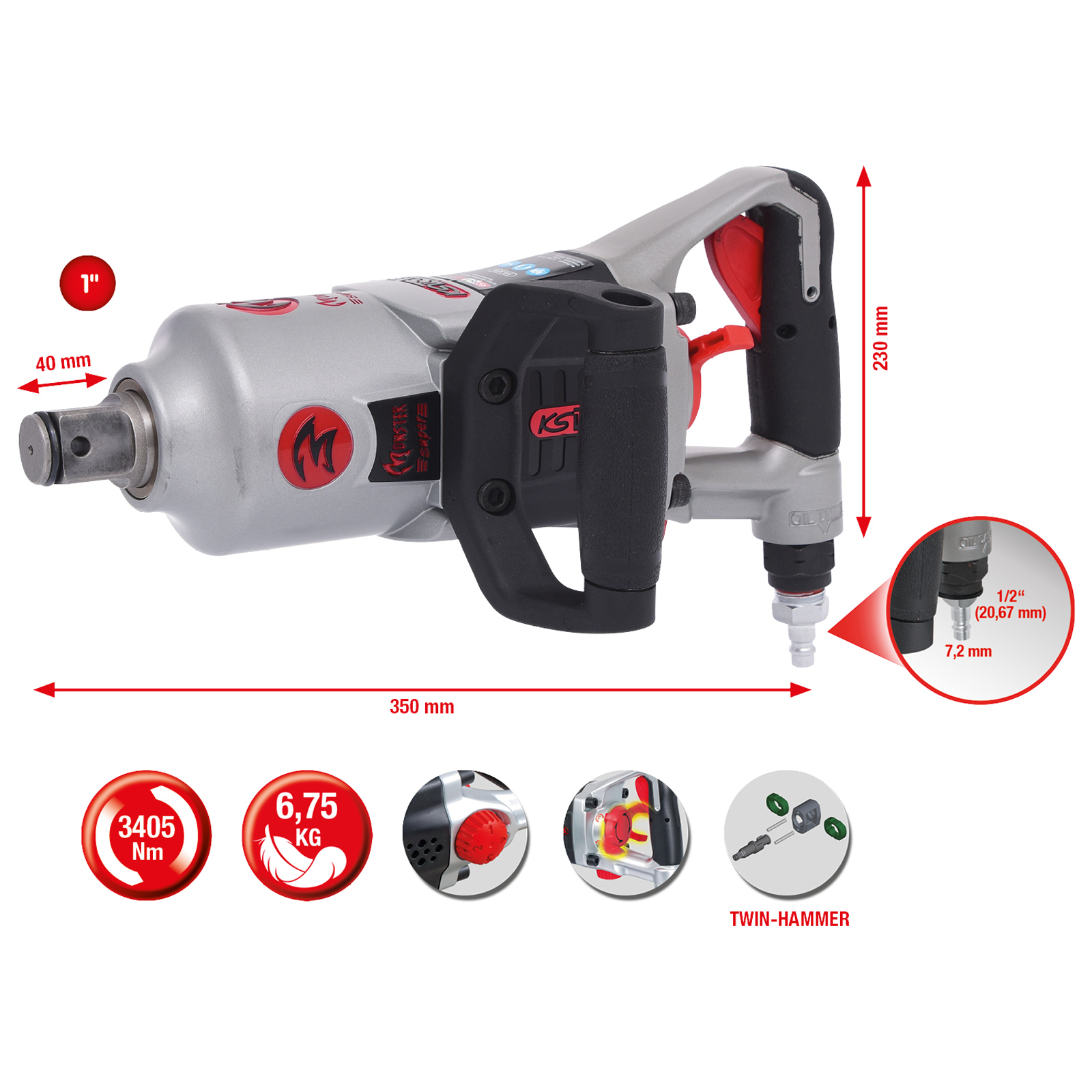 KS TOOLS 1" superMONSTER Hochleistungs-Druckluft-Schlagschrauber 3.405 Nm - 515.3270