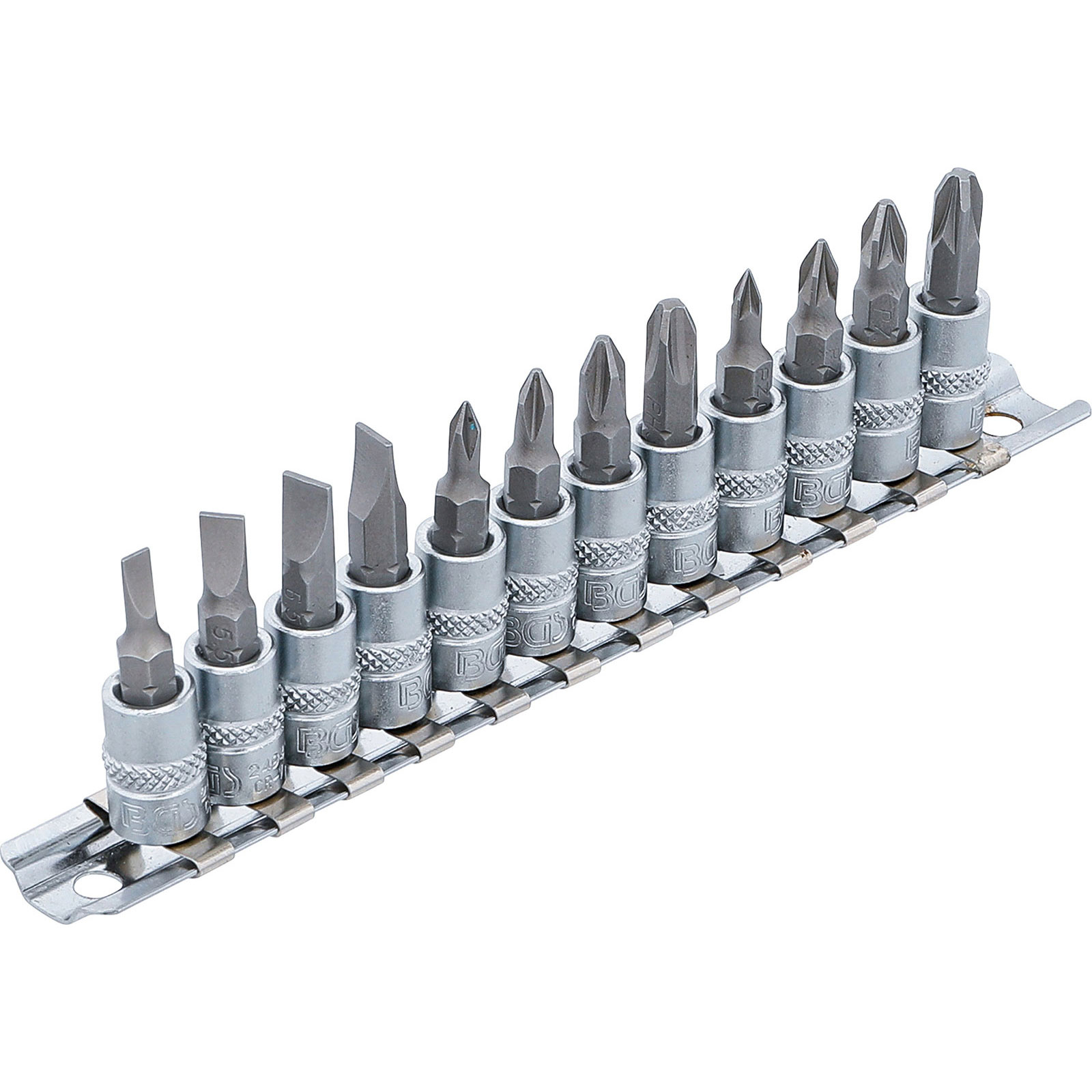 BGS Bit-Einsatz-Satz Antrieb Innenvierkant 6,3 mm (1/4") Schlitz, Kreuzschlitz PH, Kreuzschlitz PZ 12tlg. - 2163