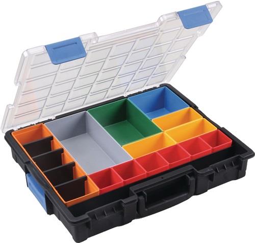 Sortimentskasten B440xT355xH76mm 18 Fächer 4 Trennstege transp.schwarz - 454230
