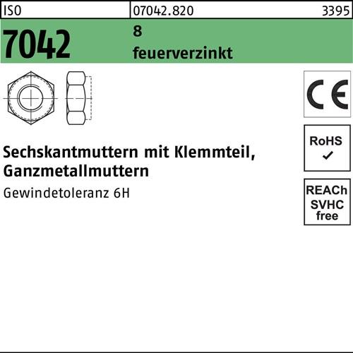 Sechskantmutter ISO 7042 Klemmteil M8 8 feuerverz. 100 Stück