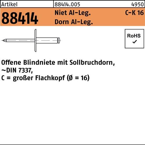 Blindniete R 88414 großer FLAKO 4,8x13,5 Niet Aluminium/Dorn Aluminium 250St.