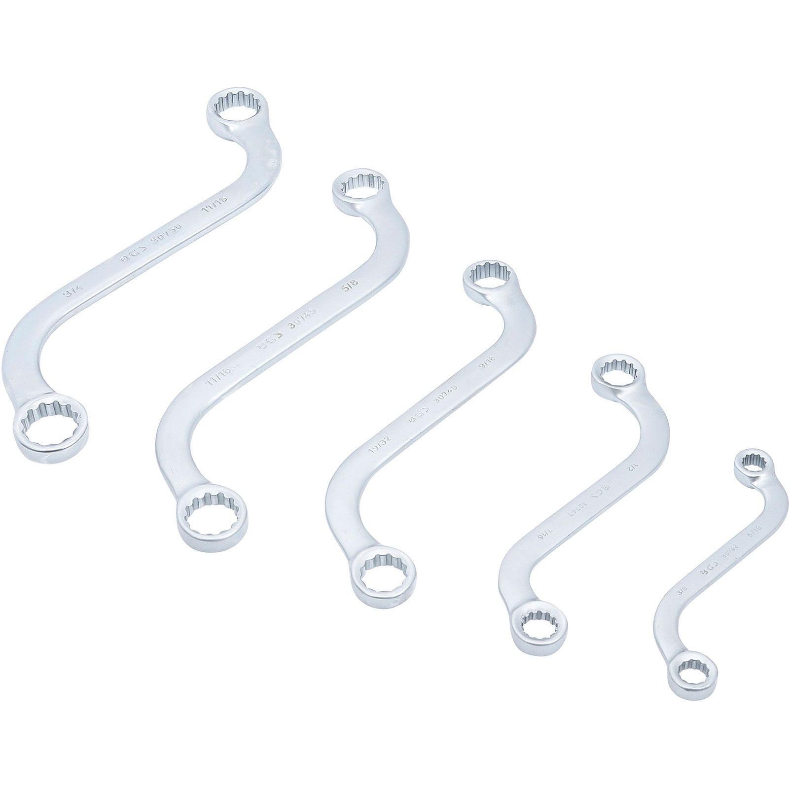 BGS S-Form Doppel-Ringschlüssel-Satz Zollgrößen SW 3/8" - 3/4" 5tlg. - 32150