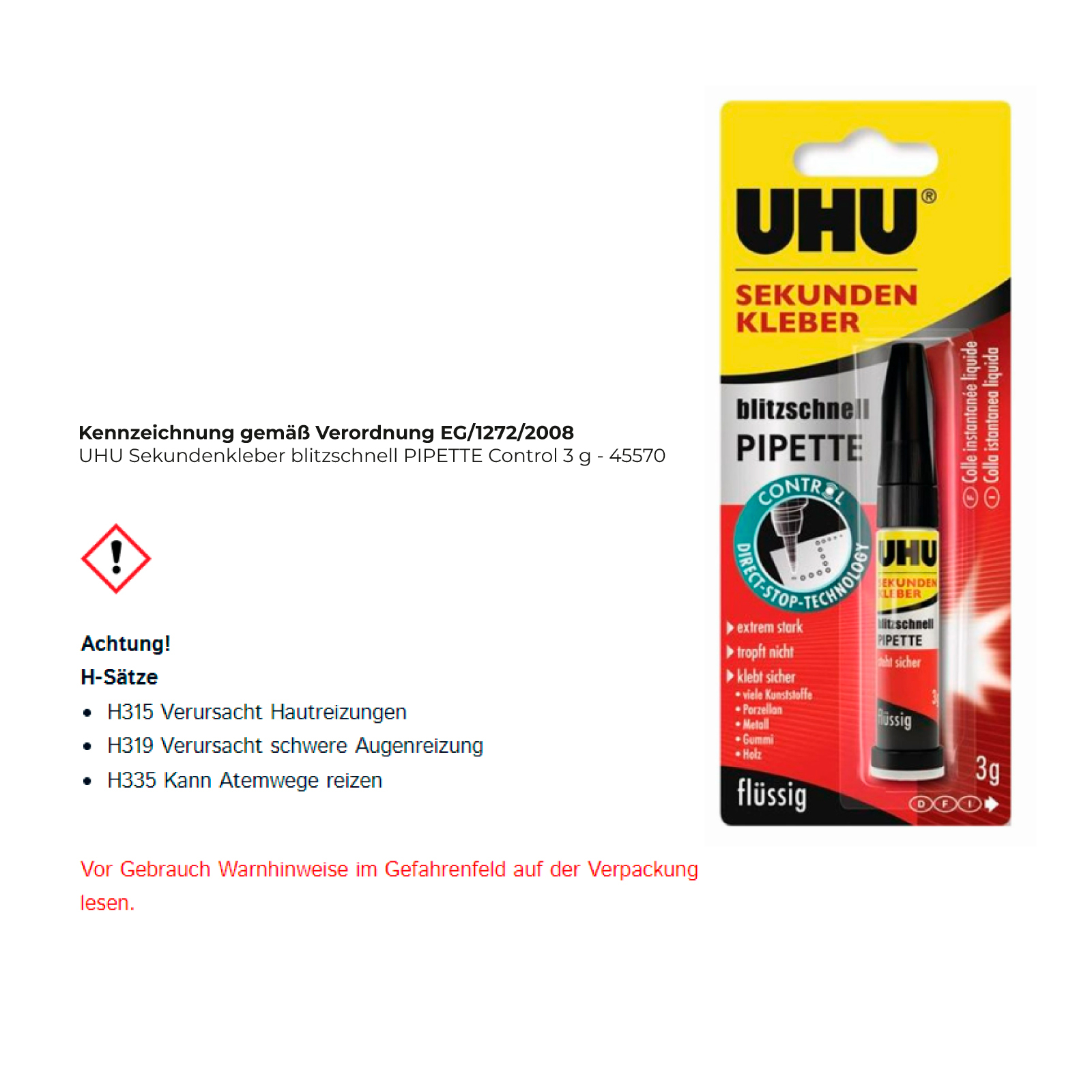 UHU Sekundenkleber blitzschnell PIPETTE Control 3 g - 45570