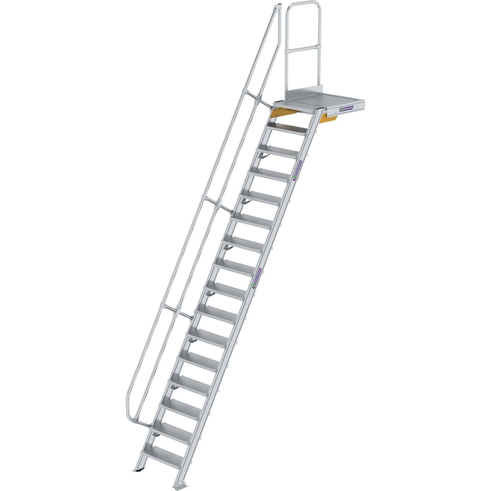 Günzburger Steigtechnik Treppe mit Plattform 60° Stufenbreite 600 mm 16 Stufen Aluminium geriffelt - 600376