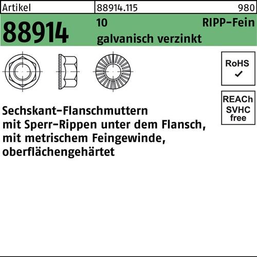 Sechskantflanschmutter R 88914 Sperr-Ripp M14x1,5 10 galv.verz. 100St.