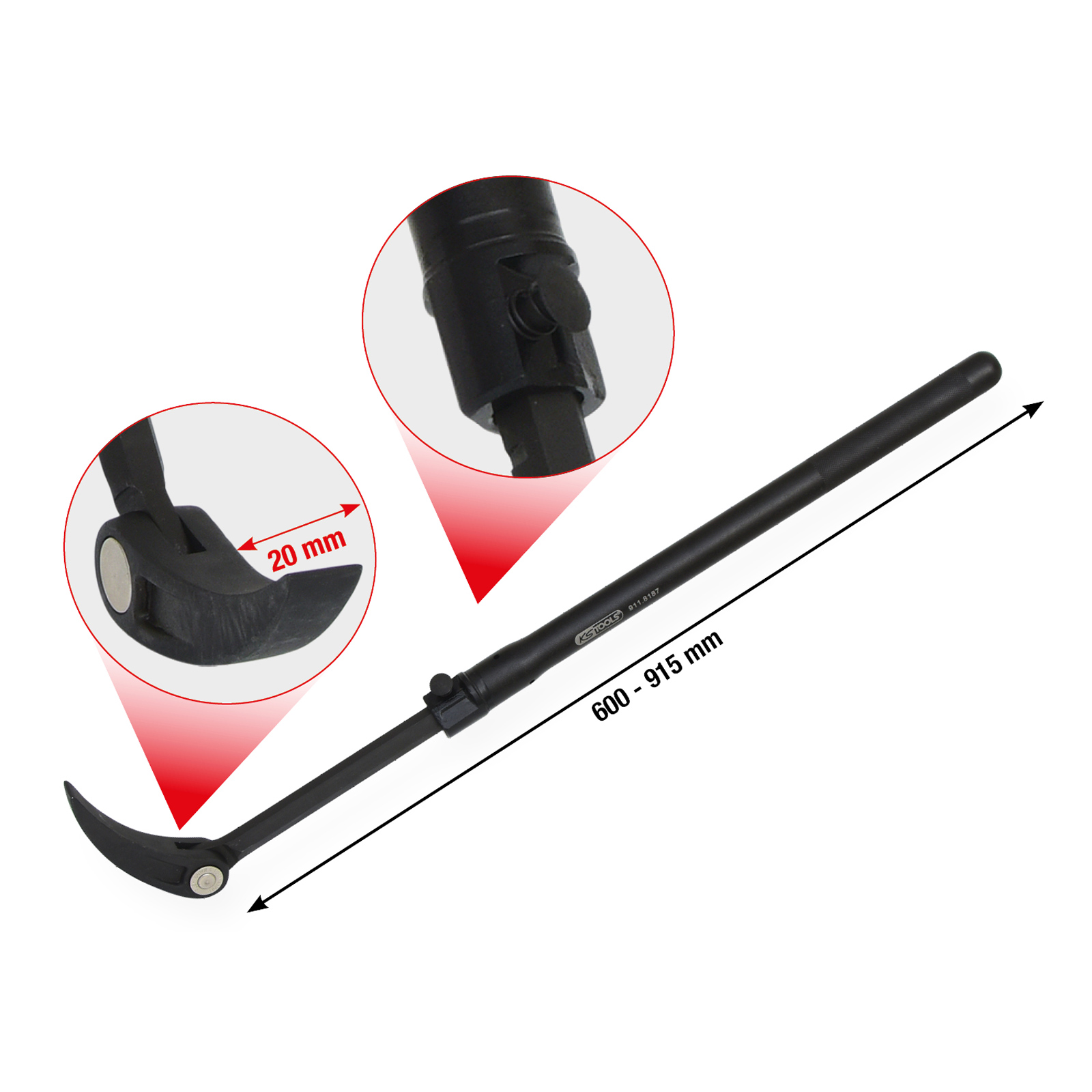 KS TOOLS Teleskop Gelenk-Rollkopf-Hebeleisen 600-915 mm - 911.8187