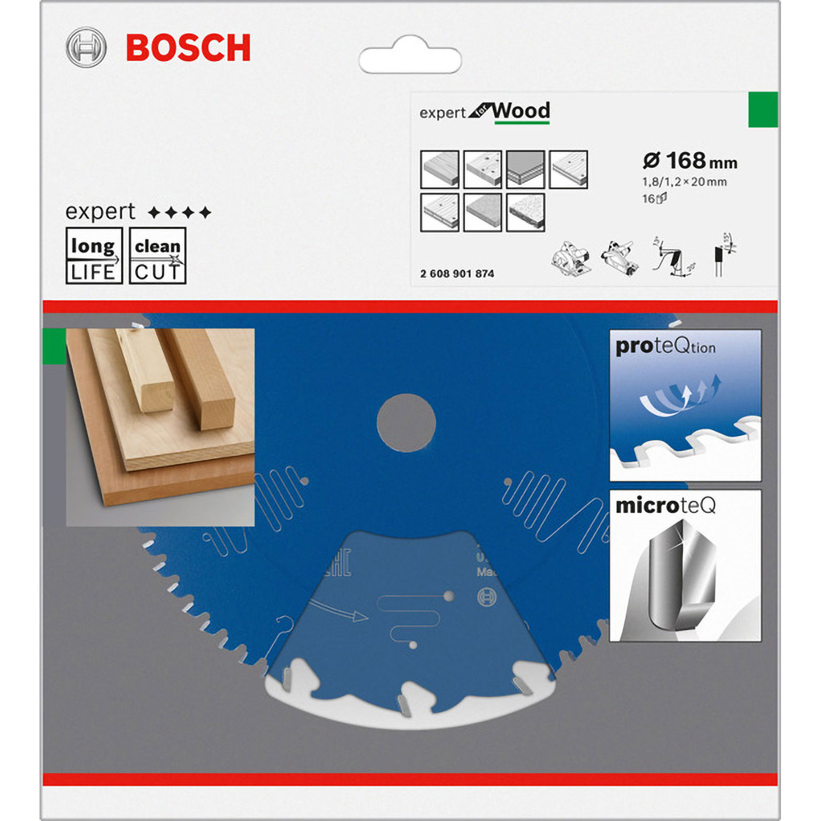 Bosch Expert for Wood Kreissägeblatt, 168x20x1.8/1.2 mm, 16 Zähne - 2608901874