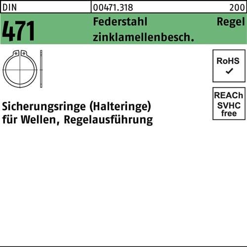 Sicherungsring DIN 471 45x 1,75 Federstahl zinklamellenb. Regelausf. 100 Stück