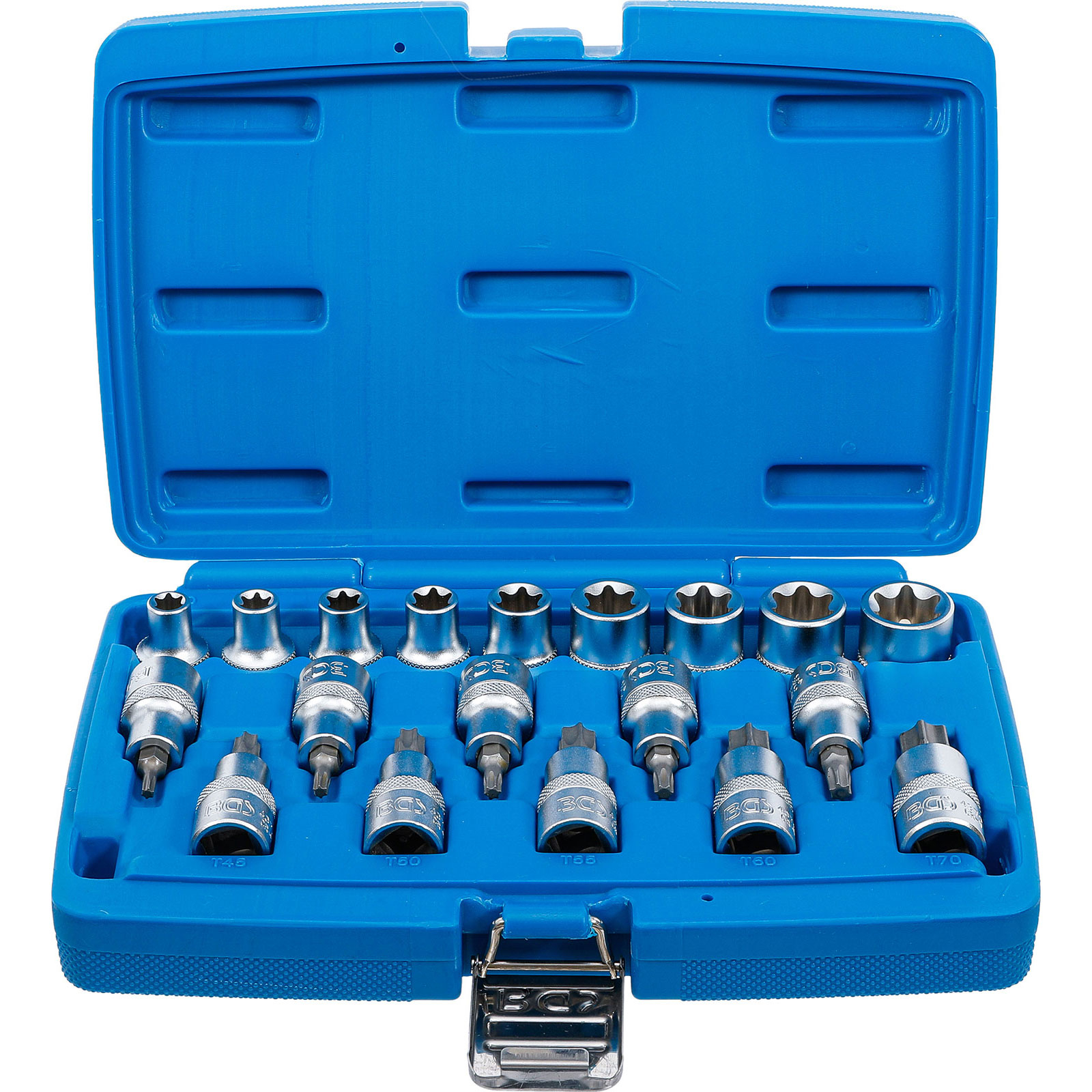 BGS Bit-Einsatz-/Steckschlüssel-Einsatz-Satz Antrieb Innenvierkant 12,5 mm (1/2") E-Profil / T-Profil (für Torx) 19tlg. - 5100