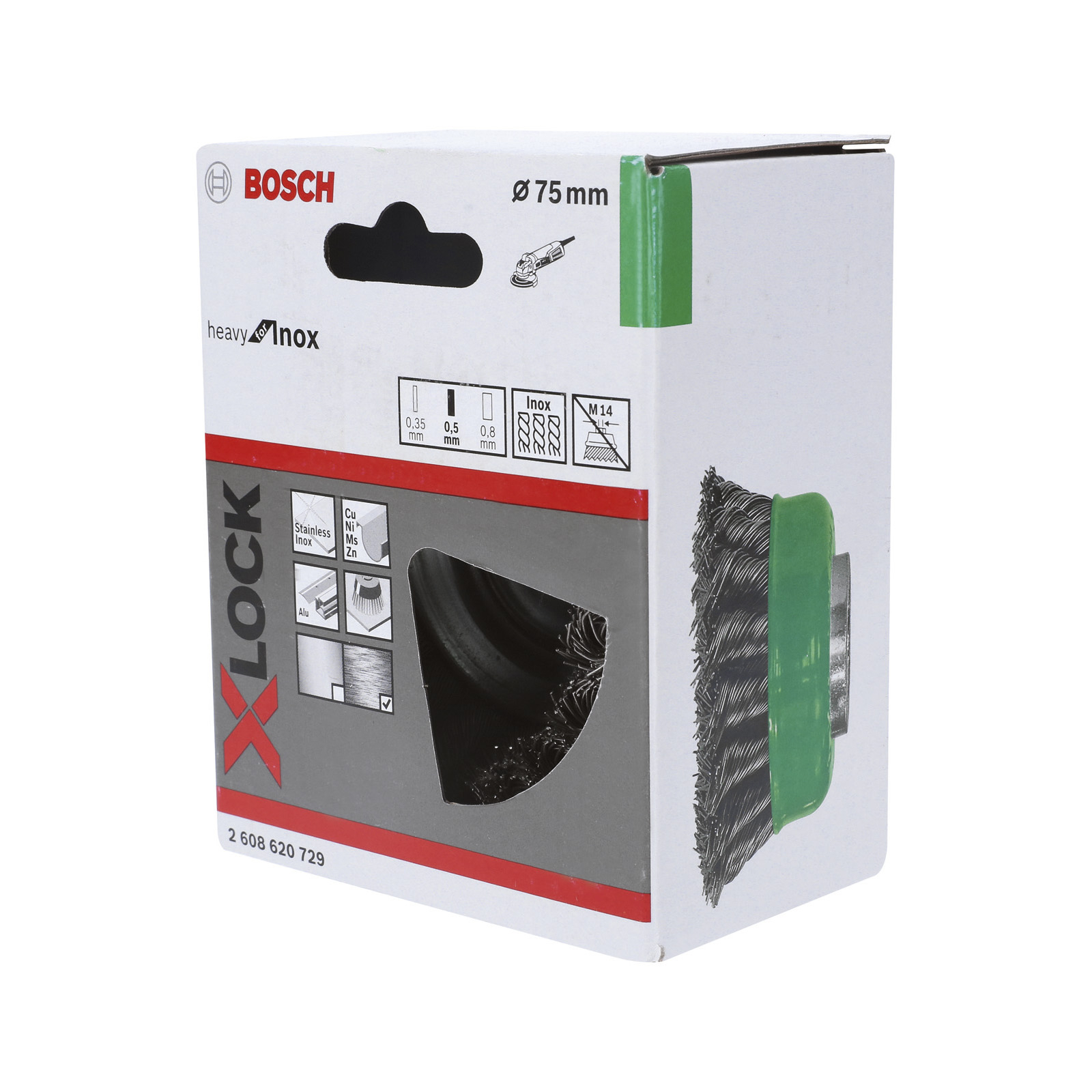 Bosch X-LOCK Topfbürste Heavy for Inox 75 mm gezopfter rostfreier Stahldraht Drahtstärke 0,5 mm - 2608620729