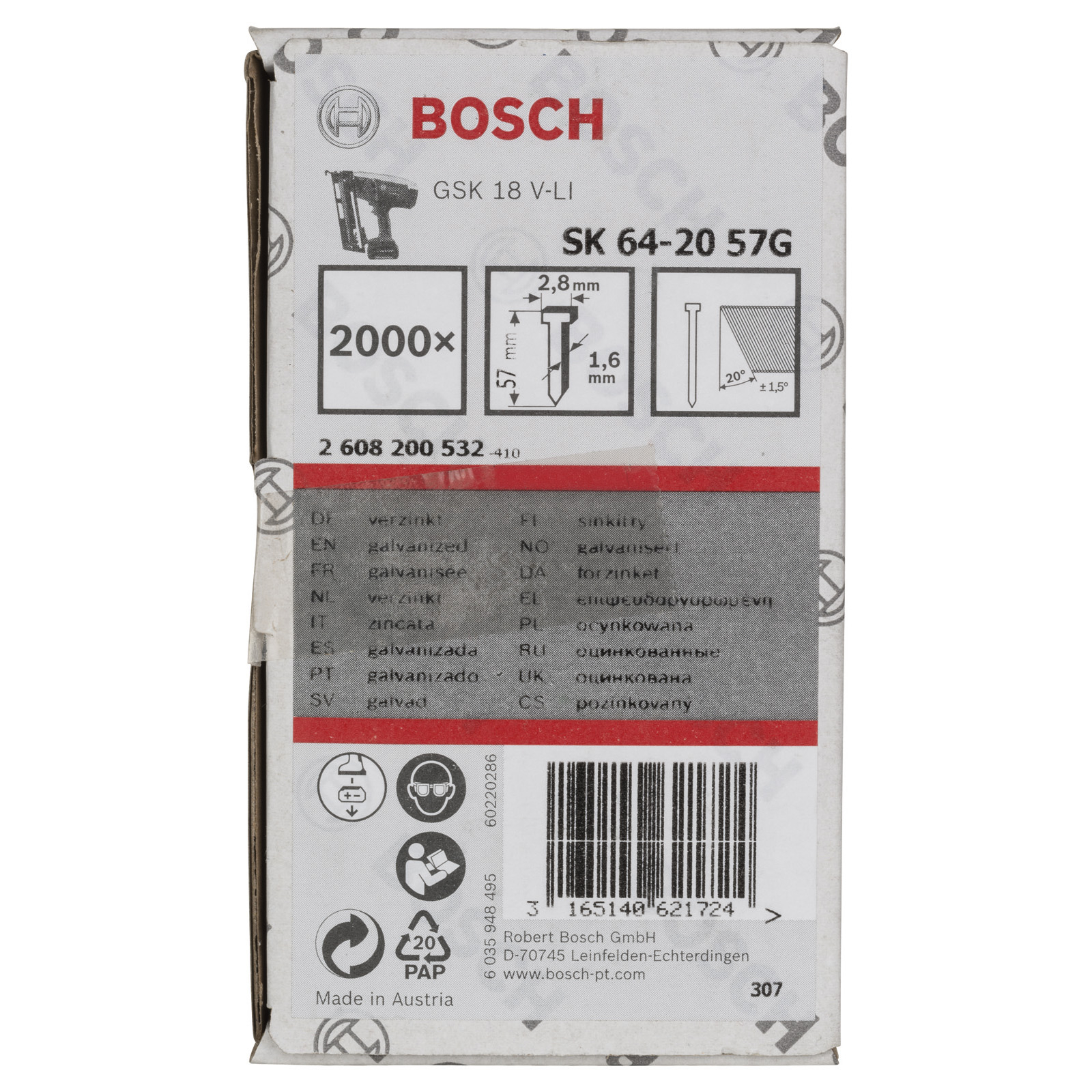 Bosch Senkkopf-Stift SK64 20G, 57 mm verzinkt - 2608200532