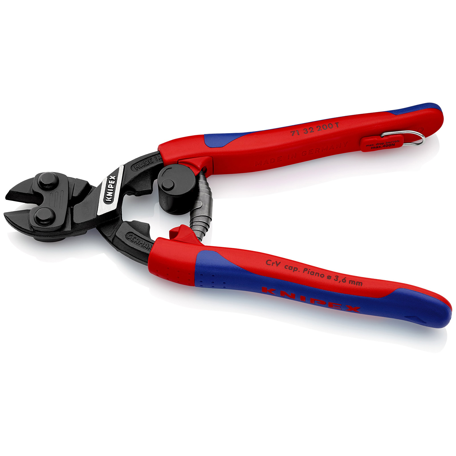 Knipex CoBolt® mit Befestigungsöse schwarz atramentiert, mit schlanken Mehrkomponenten-Hüllen, mit integrierter Befestigungsöse zum Anbringen einer Absturzsicherung 200 mm - 7132200TBK