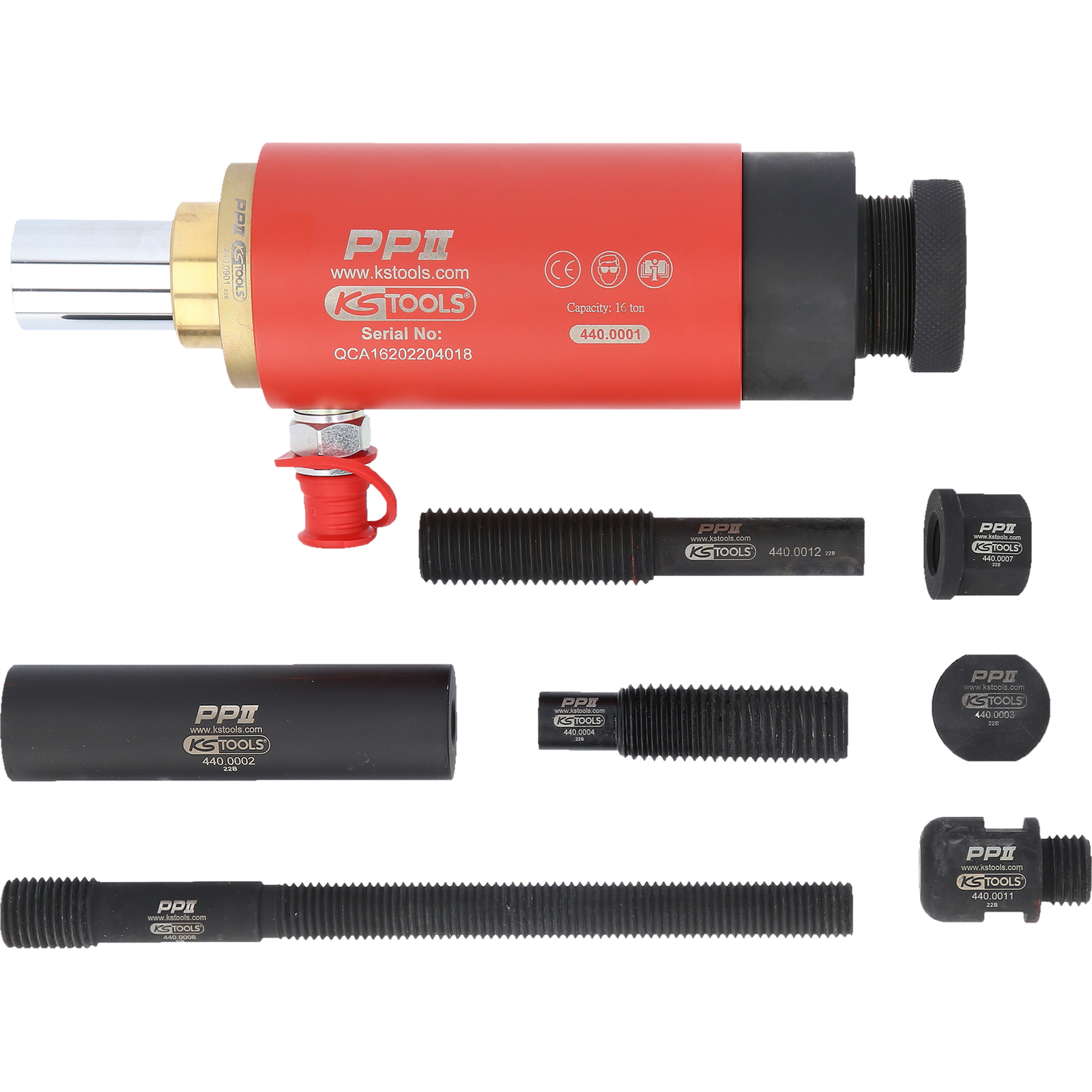 KS TOOLS Druck- und Zug-Hydraulikzylinder-Satz 16t 10tlg. - 440.0005