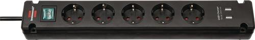 Brennenstuhl Bremounta Steckdosenleiste mit USB-Ladefunktion 5fach schwarz 3 m H05VV-F 3G1,5 mit Schalter - 1150660315
