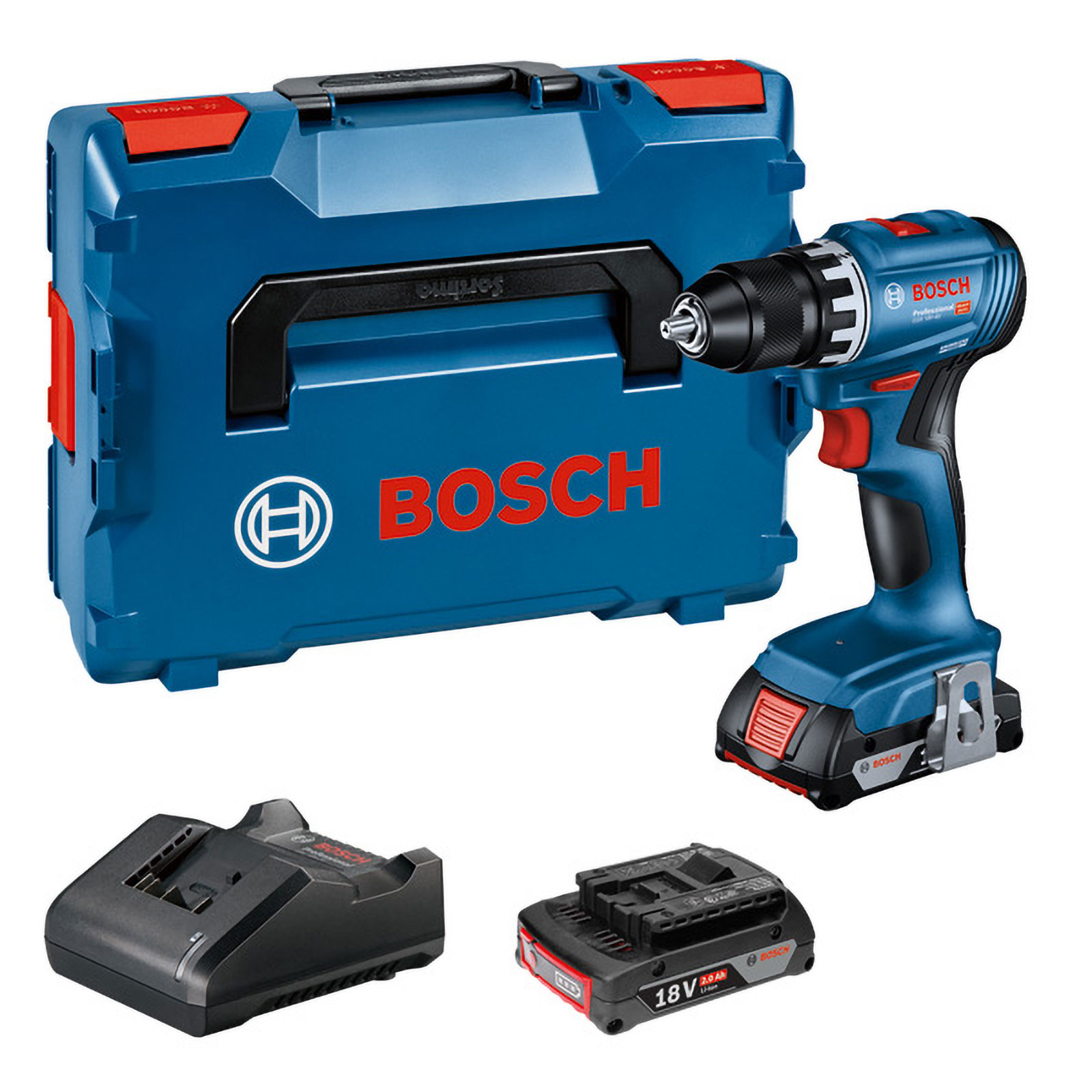 Bosch Akku-Bohrschrauber GSR 18V-45 2x Akku GBA 18V 2,0Ah L-BOXX 136 - 06019K3203