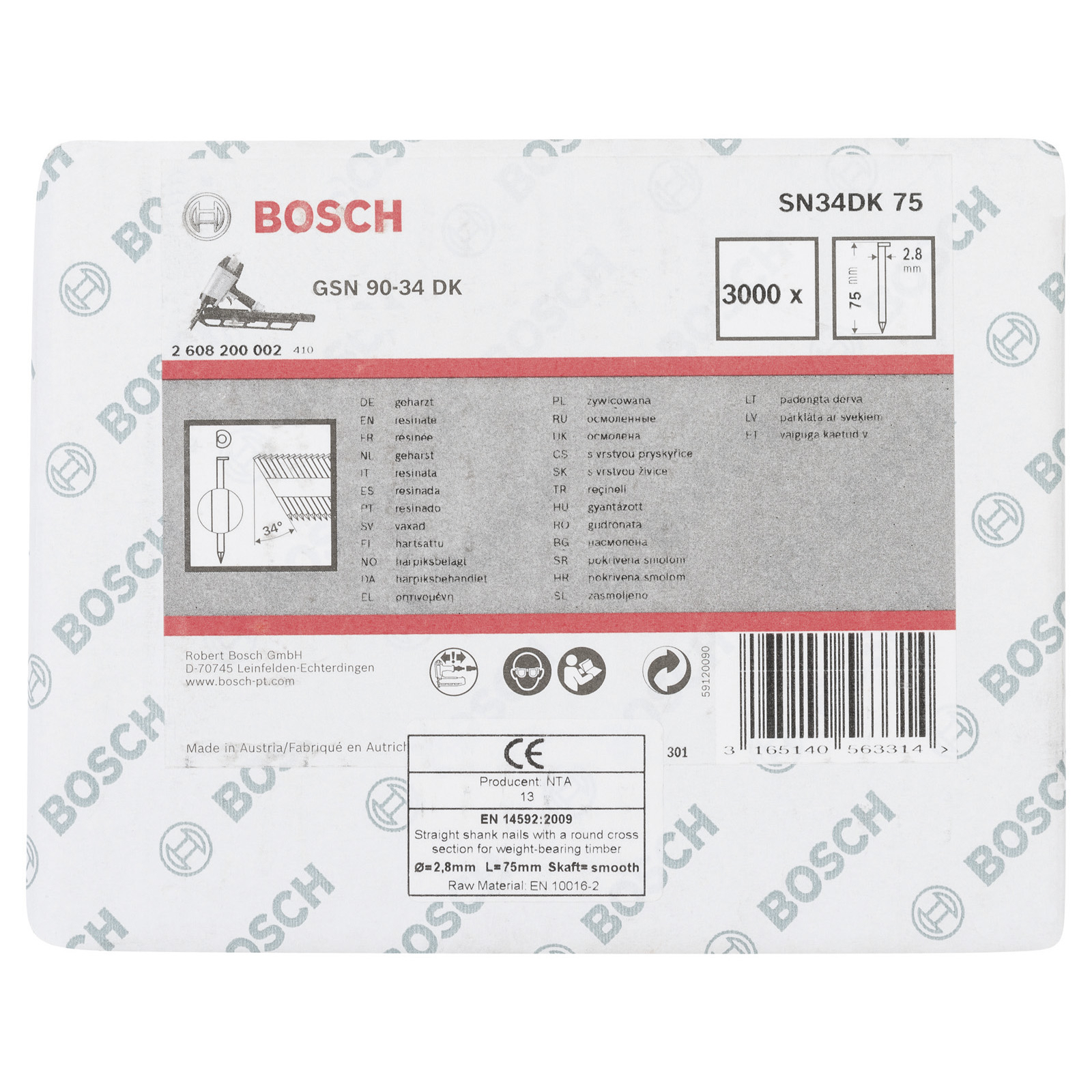 Bosch D-Kopf Streifennagel SN34DK 75 2,8 mm 75 mm blank glatt - 2608200002