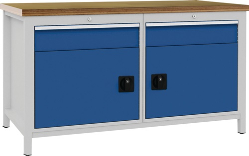 BEDRUNKA+HIRTH Werkbank signalblau lichtgrau B1500xH859xT750mm Multipl.40mm 2 Schub.2 Tür - 03.15.01AV 7035/5005