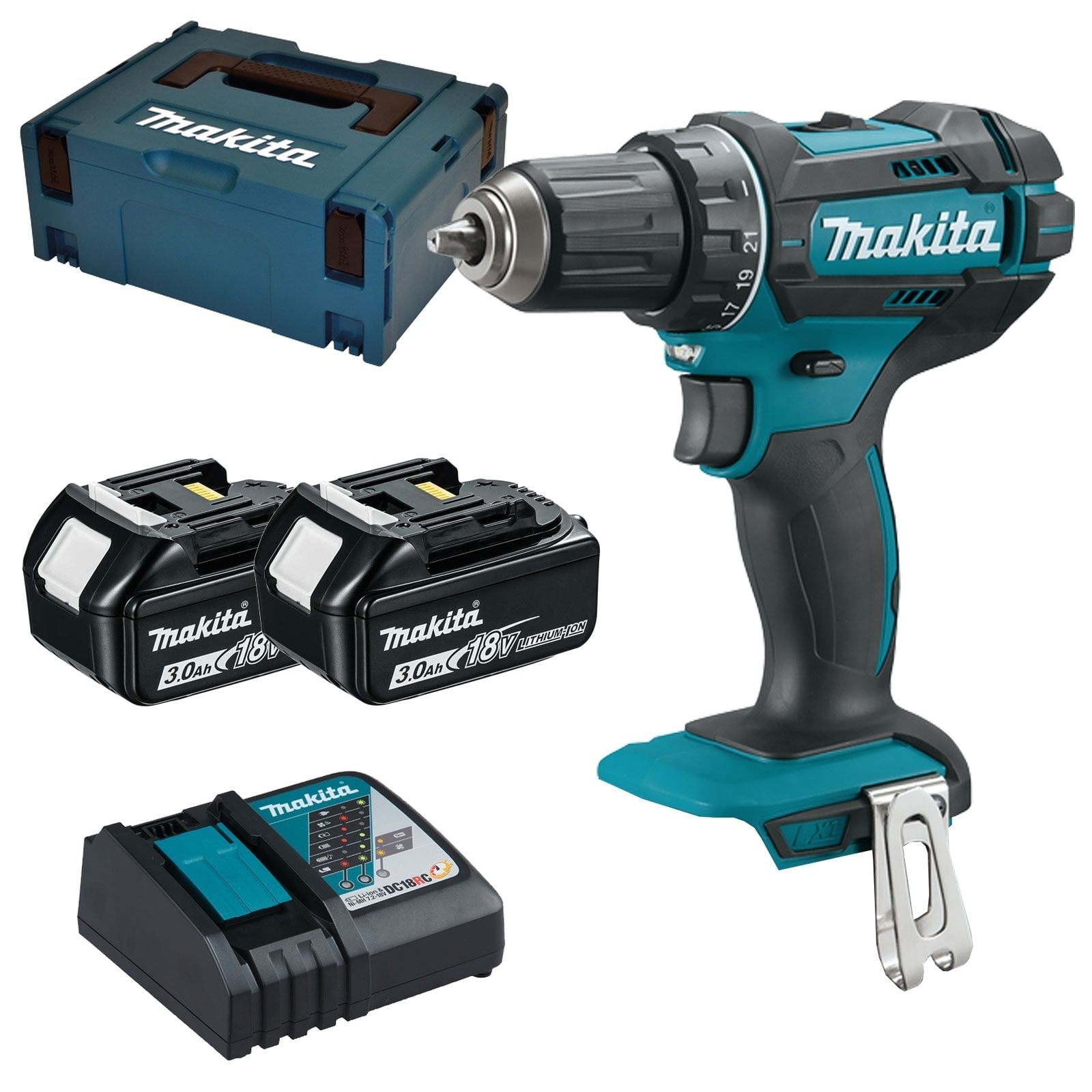 Makita DDF482RFJ Akku-Bohrschrauber 18 V / 2x 3,0 Ah Akku + Ladegerät im Makpac