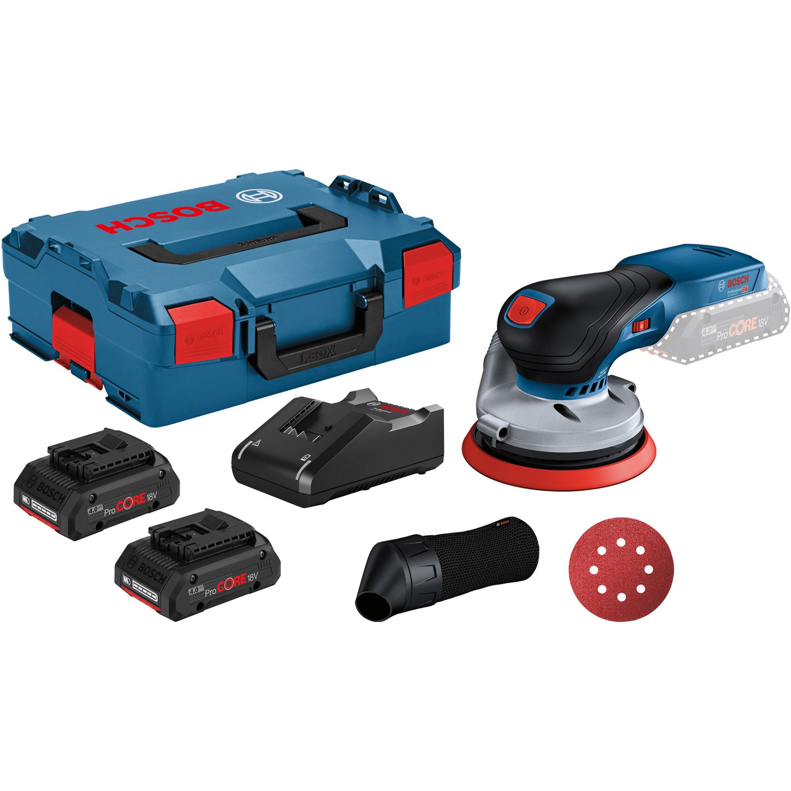 Bosch Akku-Exzenterschleifer GEX 18V-125 / 2x 4,0 Ah ProCORE18V Akku + Ladegerät in L-Boxx