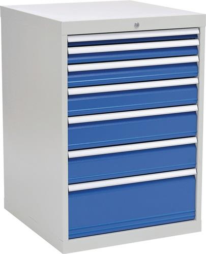 Schubladenschrank H1019xB705xT736mm lichtgrau/signalblau 7 Schubl.Vollauszug - 80700/2221AV 7035/5005