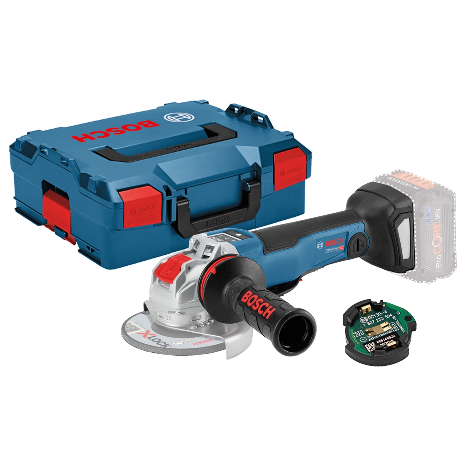 Bosch Akku-Winkelschleifer GWX 18V-10 PSC Ø 125 mm X-LOCK Solo inkl. Modul GCY 42 in L-BOXX - 06017B0800