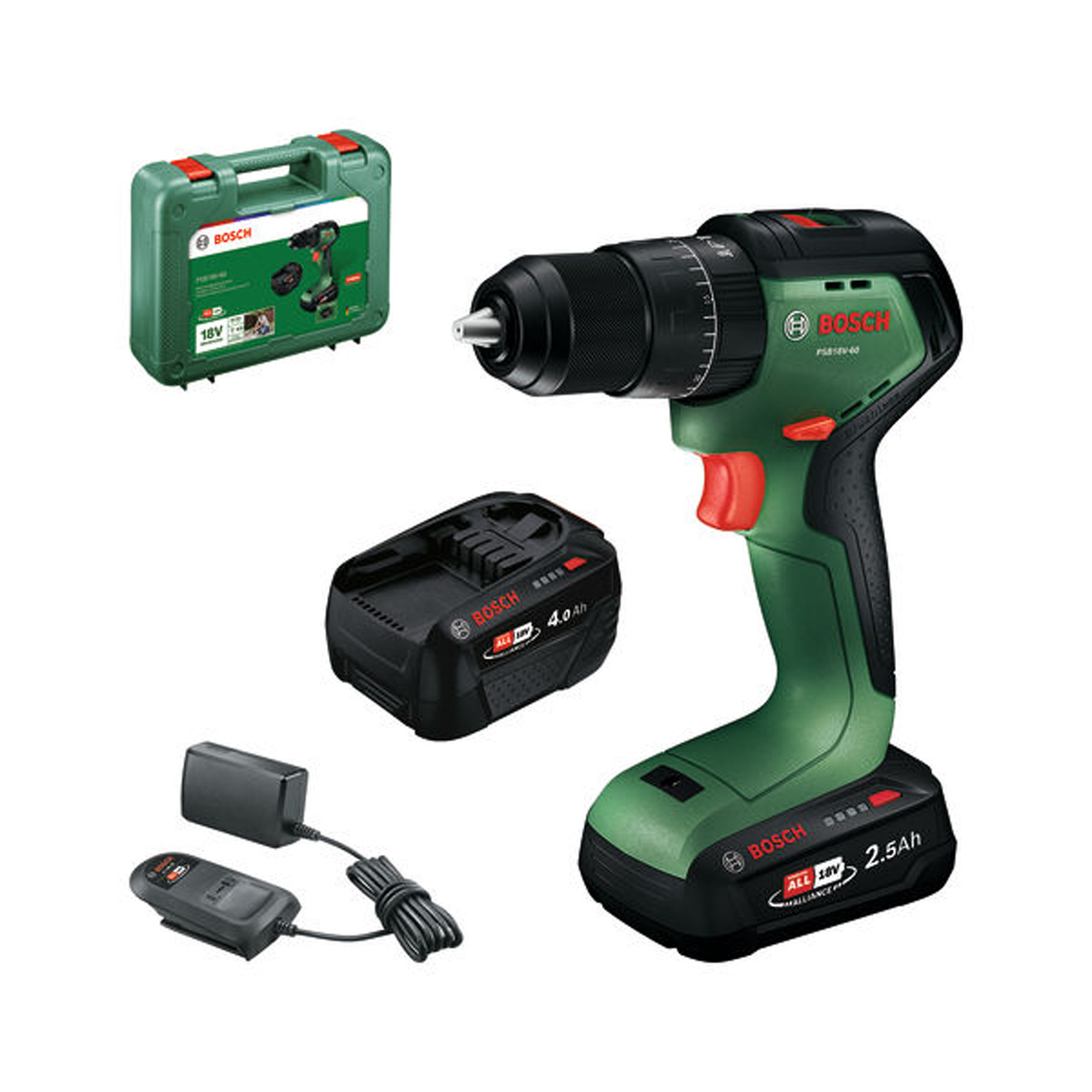Bosch Akku-Schlagbohrschrauber PSB18V-60 / 2x Akku (2.5Ah + 4.0Ah) in Handwerkerkoffer - 06039D7303