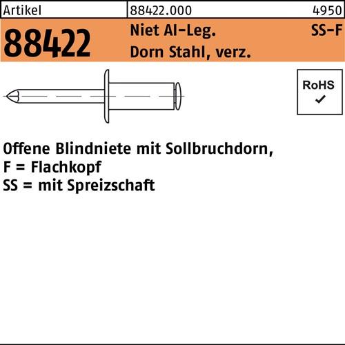 Blindniete R 88422 FLAKO 3,2x 10 Niet AIu/Dorn Stahl verz. 500 Stück