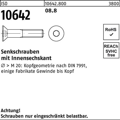 Senkschraube ISO 10642 Innen-6kt M6x 12 8.8 500 Stück