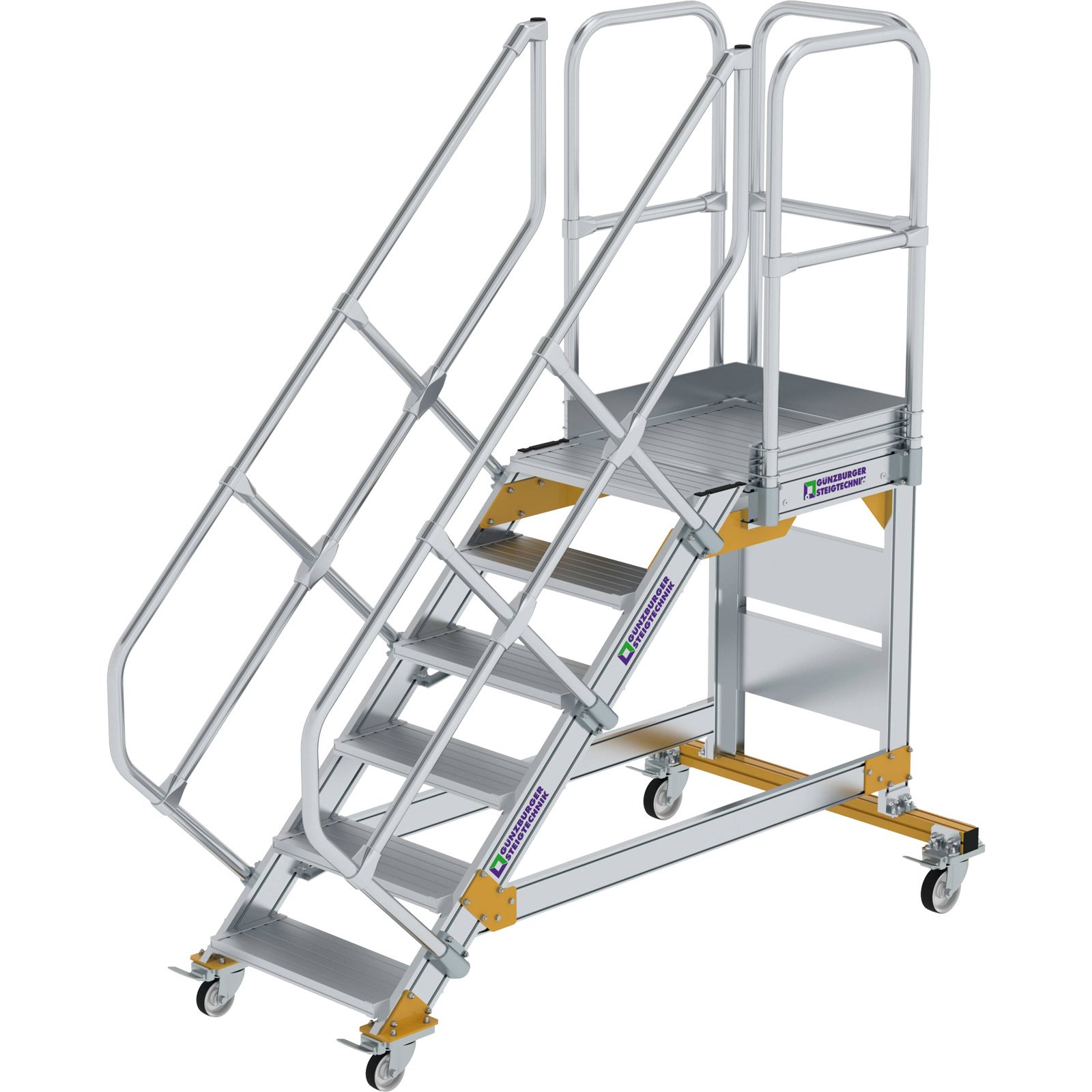 Günzburger Steigtechnik Plattformtreppe 45° fahrbar Stufenbreite 0,6 m 6 Stufen Aluminium geriffelt - 600766