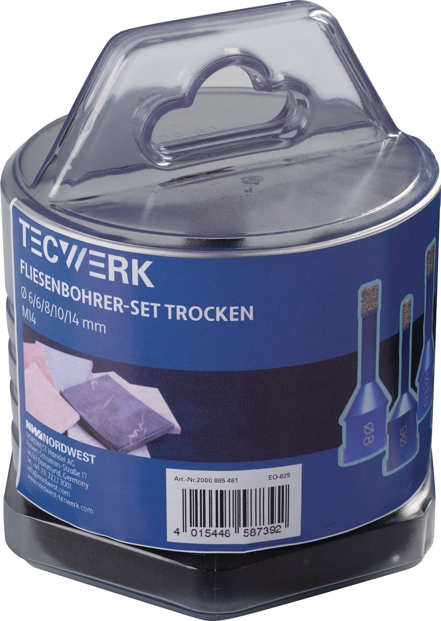 Diamant-Fliesenbohrer SET SANITÄR D.6 mm/6 mm/8 mm/10 mm/14mm L.63,5mm 5-tlg.TW