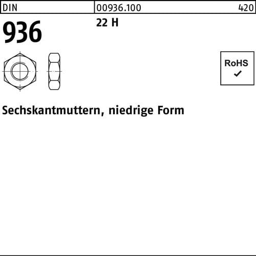 Sechskantmutter DIN 936 M8 22 H 100 Stück