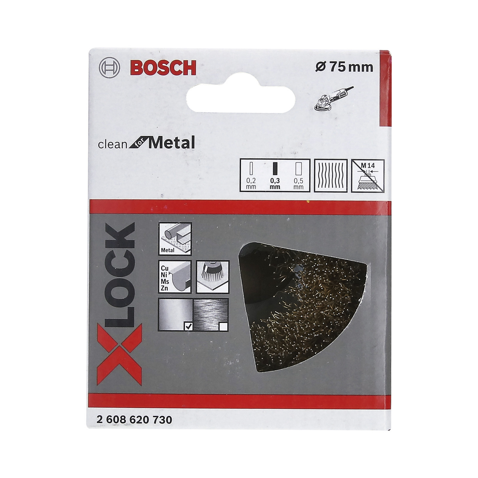 Bosch X-LOCK Topfbürste Clean for Metal 75 mm gewellte Messingbürsten Drahtstärke 0,3 mm - 2608620730