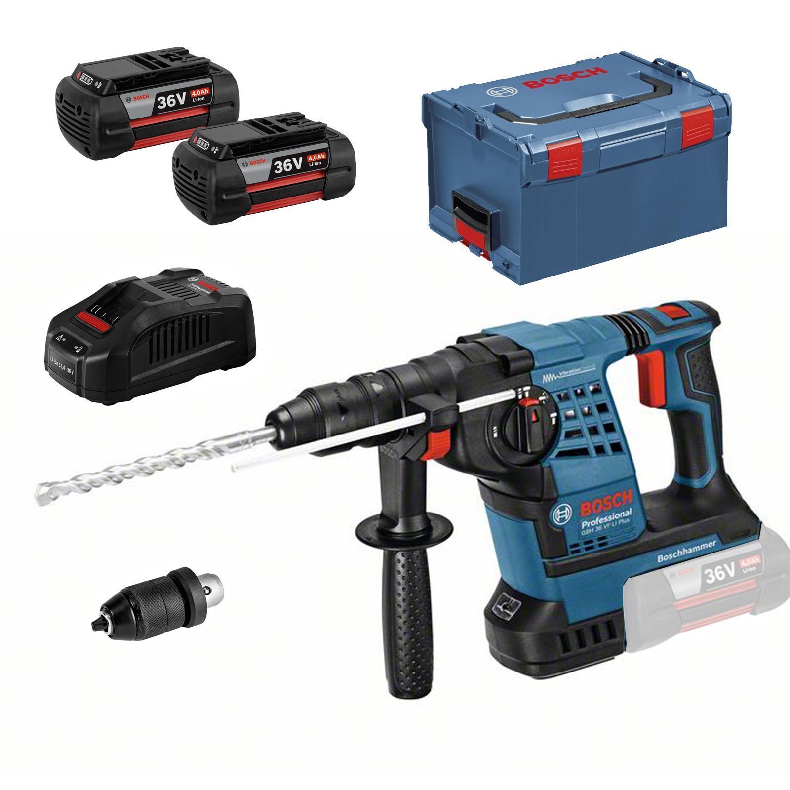 Bosch Akku-Bohrhammer GBH 36VF-LI Plus 36 V / 2x 4,0 Ah Akku + Ladegerät in L-Boxx - 0611907002