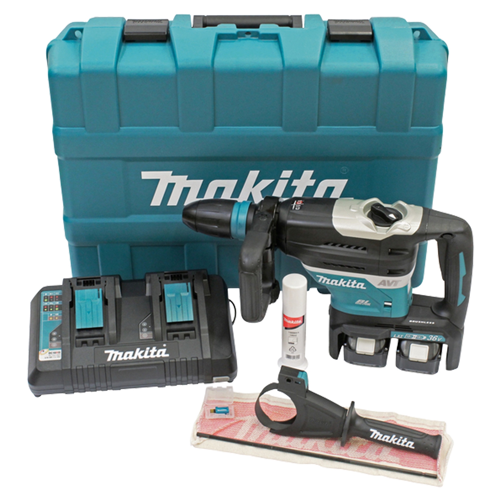 Makita DHR400PG2U Akku-Kombihammer SDS-MAX 2x 18 V / 2x 6,0 Ah Akku + Ladegerät inkl. Zubehör in Transportkoffer