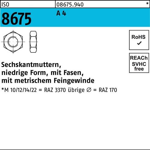 Sechskantmutter ISO 8675 Fasen M30x 2 A 4 10 Stück