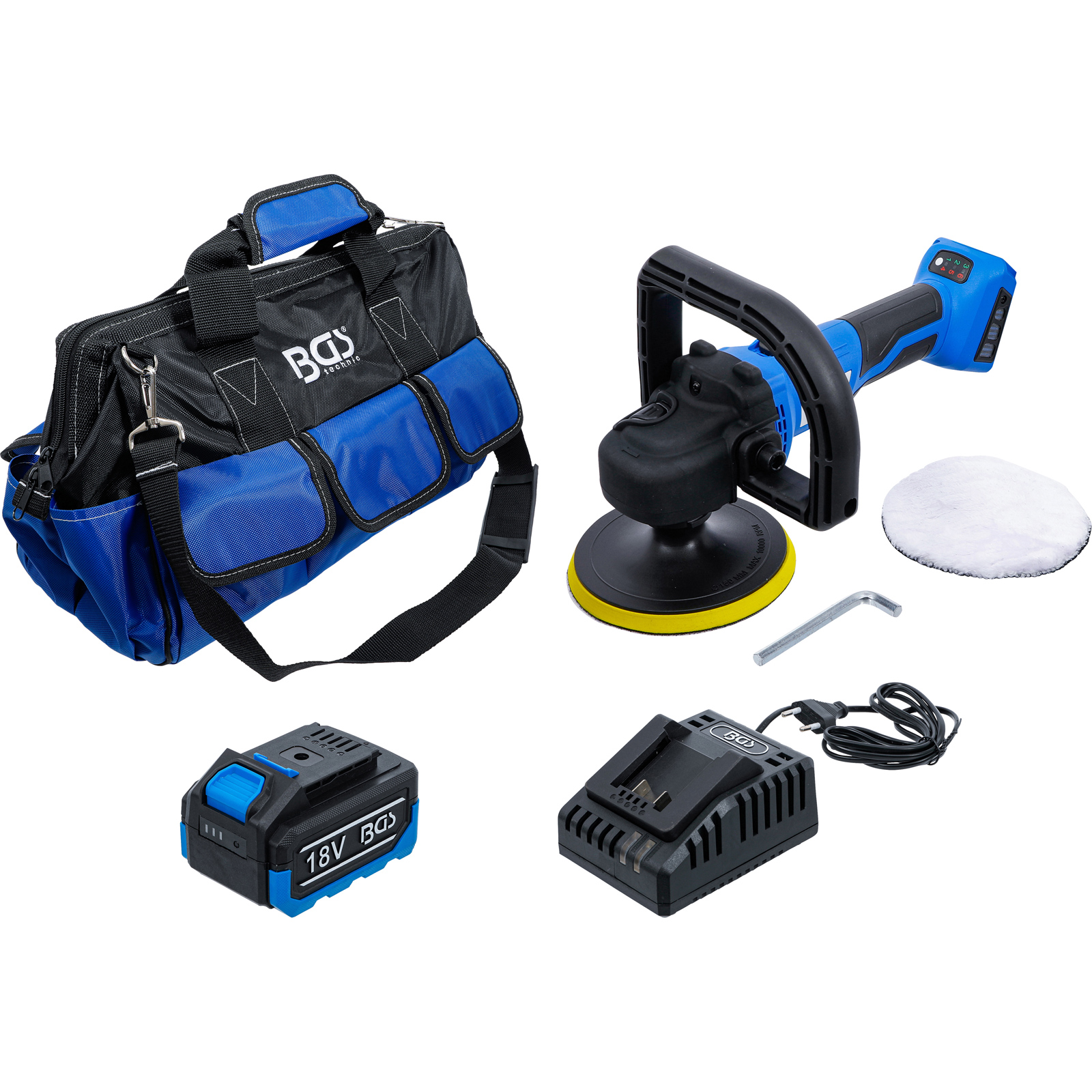 BGS Akku-Polier- und Schleifmaschinen-Satz | bürstenlos | 18 V | mit Akku und Schnell-Ladegerät - 7395