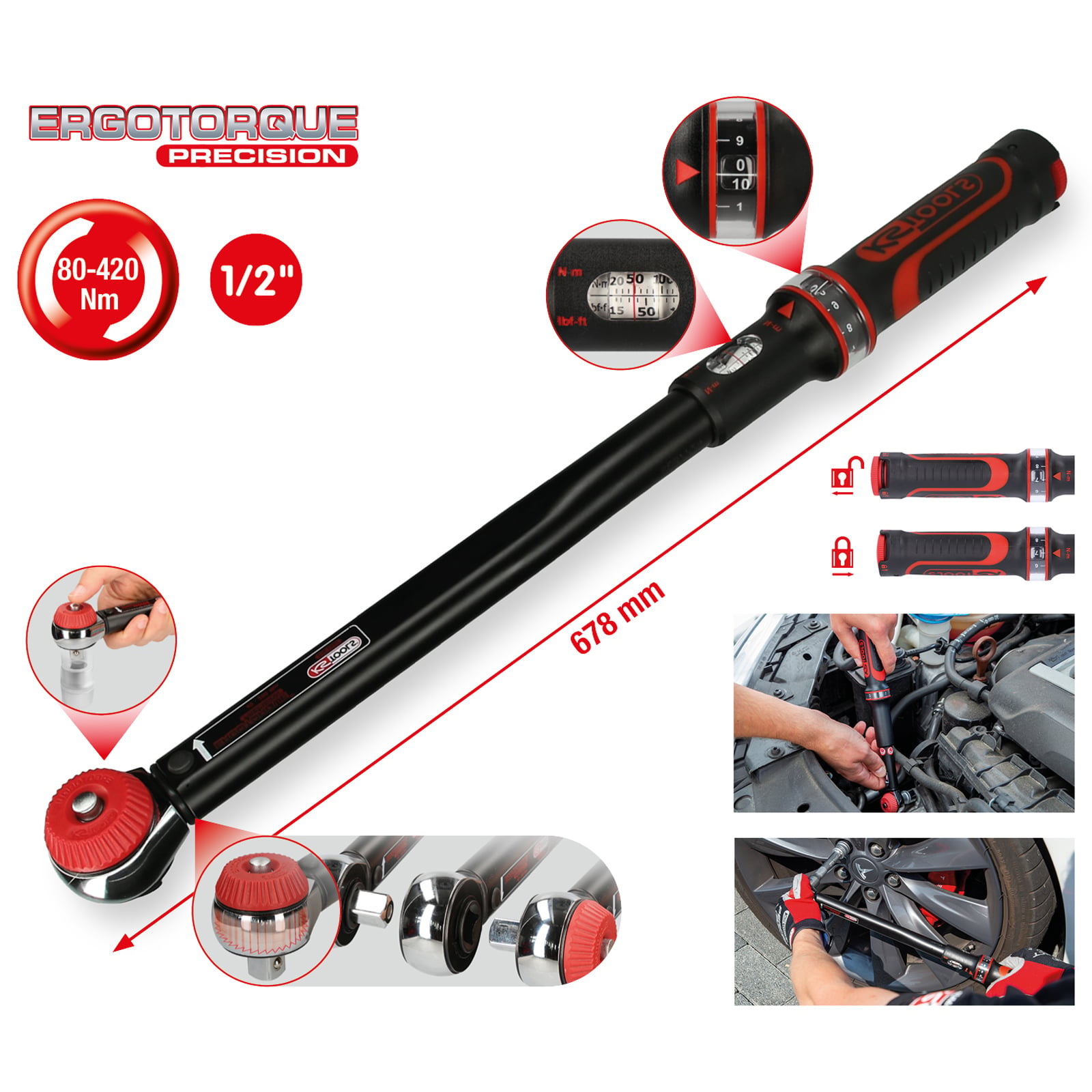 KS TOOLS 1/2" ERGOTORQUEprecision Ratschen-Drehmomentschlüssel Drehknopf 80 - 420 Nm - 516.1482