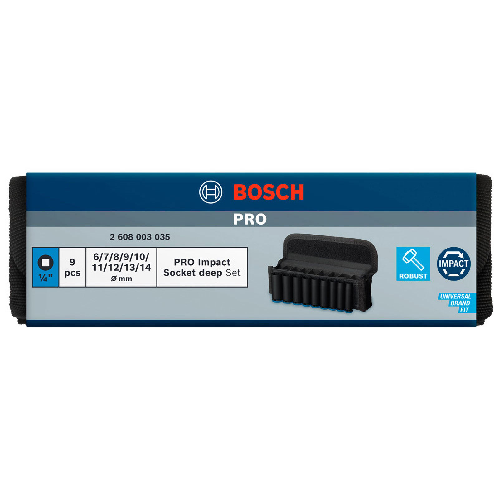 Bosch PRO Impact Socket Set, 1/4 Zoll, tief, 9‑tlg. - 2608003035